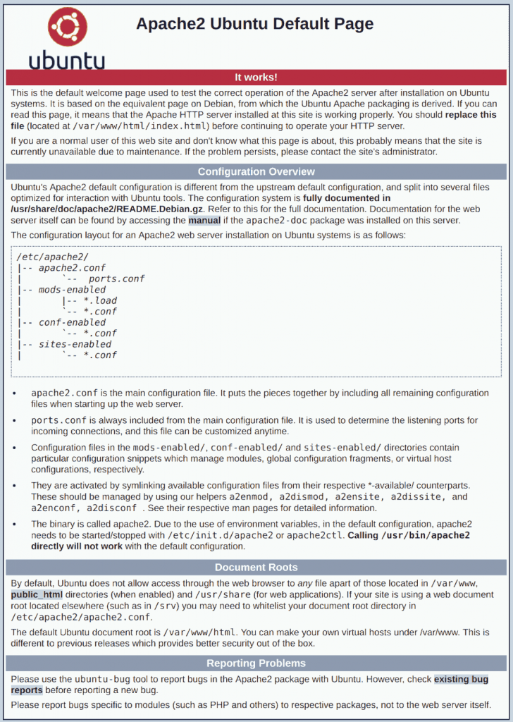 schermata iniziare web server apache