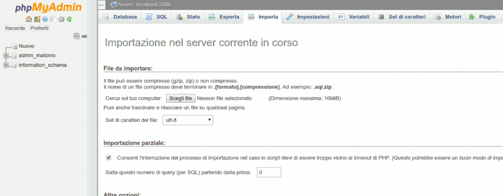 importazione database wordpress