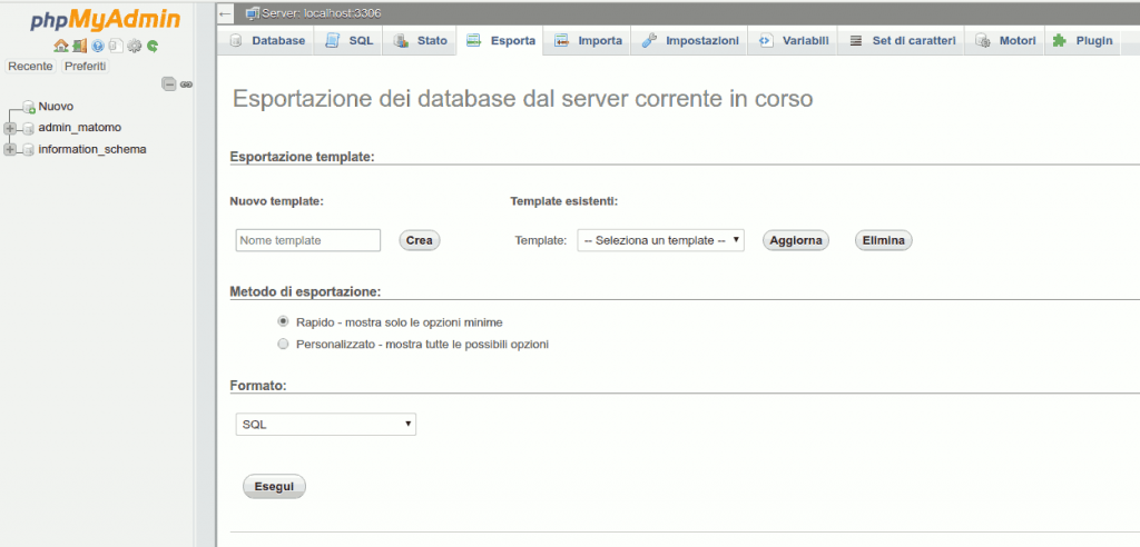 esportazione database wordpress